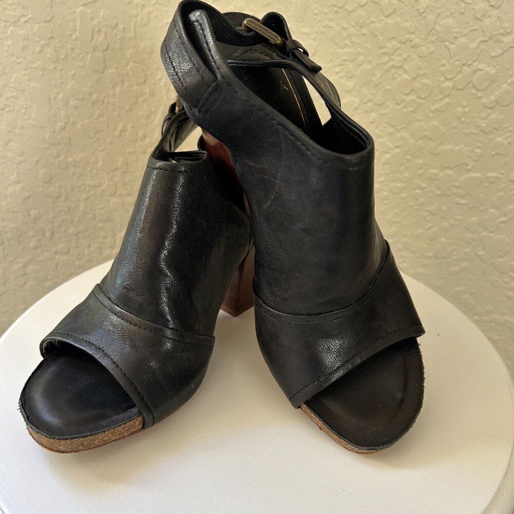 Isola Black Leather Sling Back Block Heeled Mules